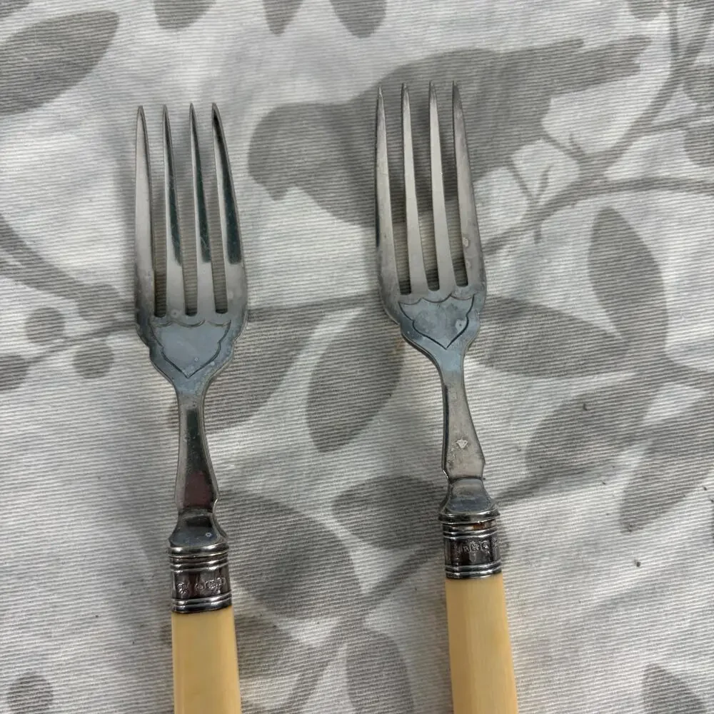 Vintage EPNS Salad Dessert Forks Set of 2 Cream Faux Bone Handles cottagecore